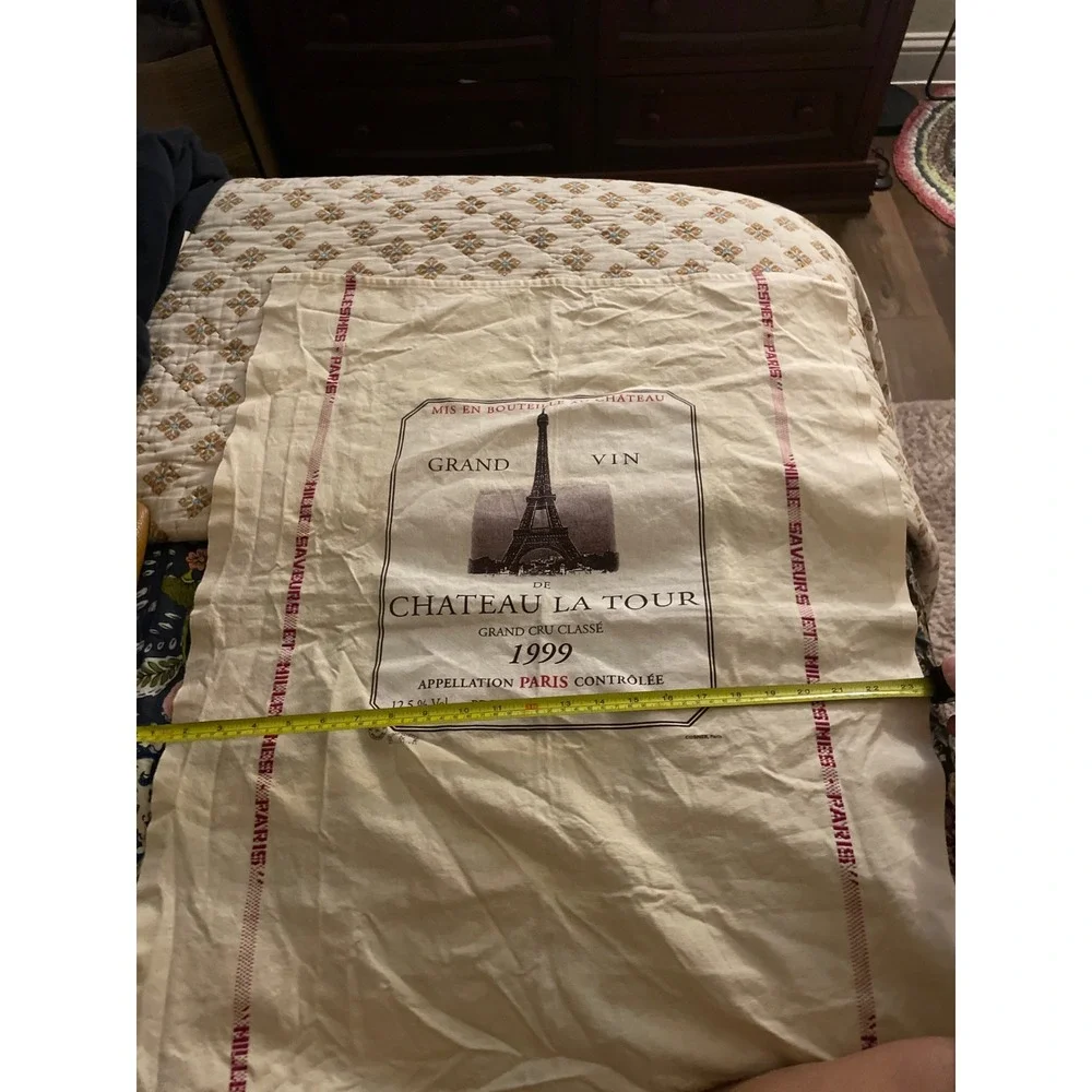 Vintage CORNER Paris Chateau La Tour 1999 Wine Label Tea Towel Made in France